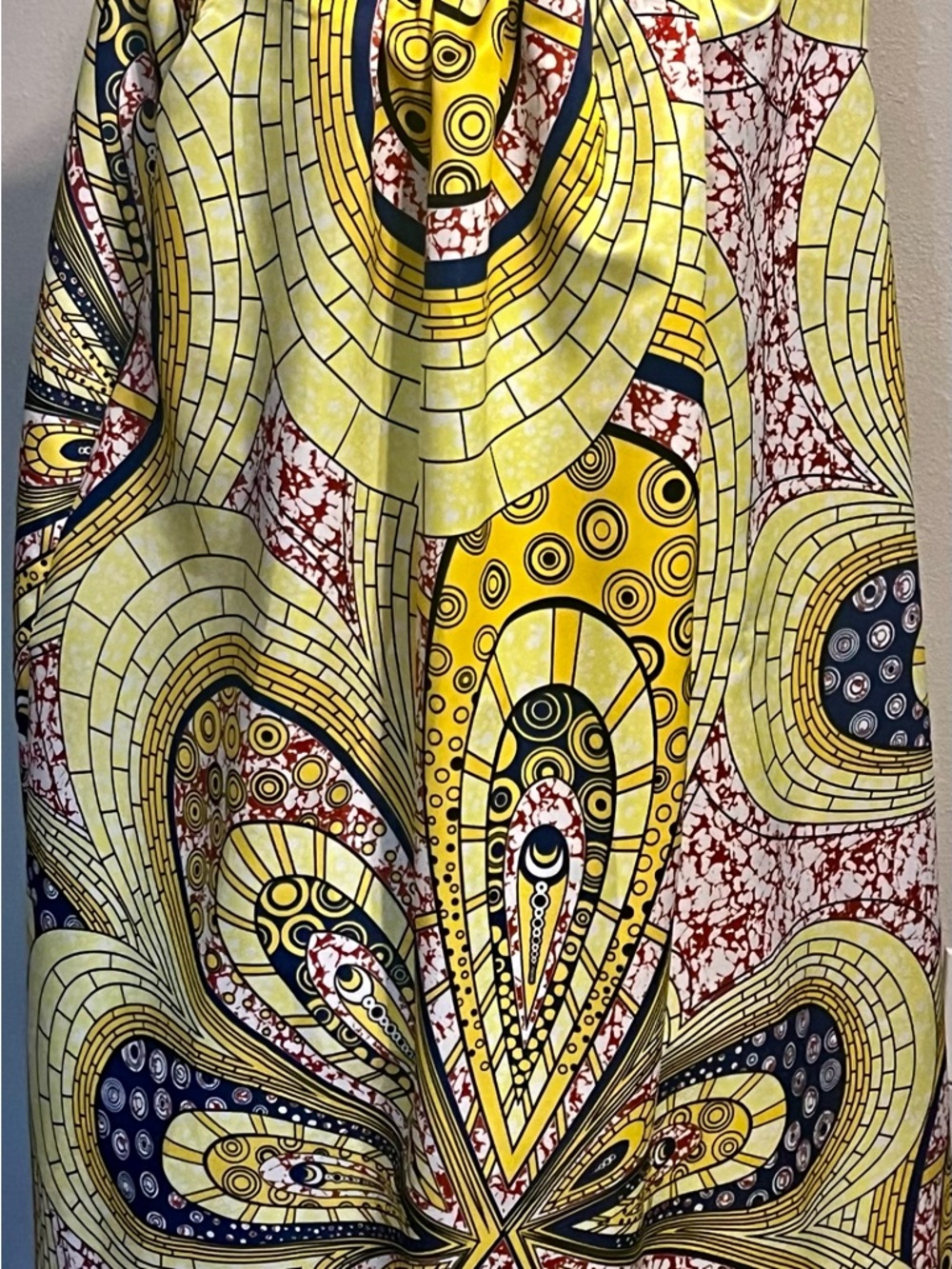 Bold Yellow & Navy Abstract Print Maxi Skirt